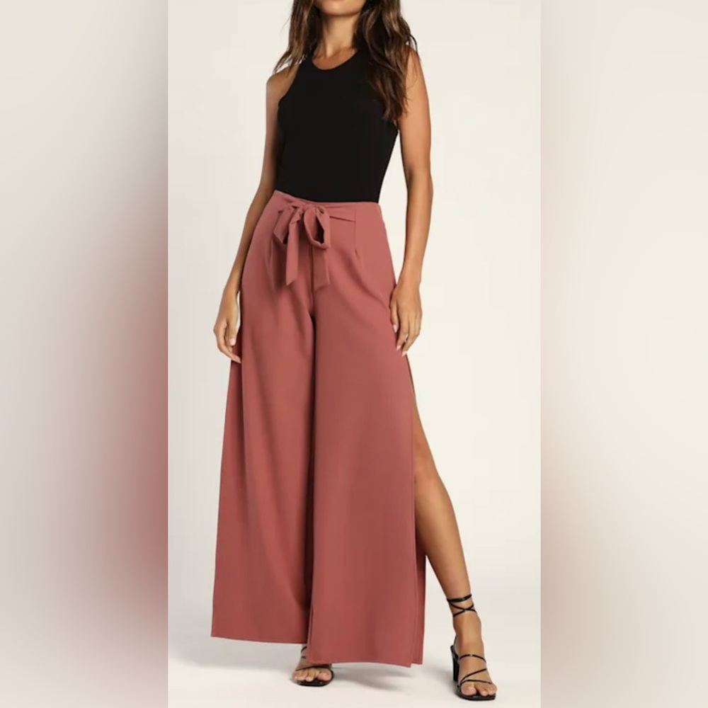 Lulu's Going Places Mauve Wide Leg Tie-Waist Pants